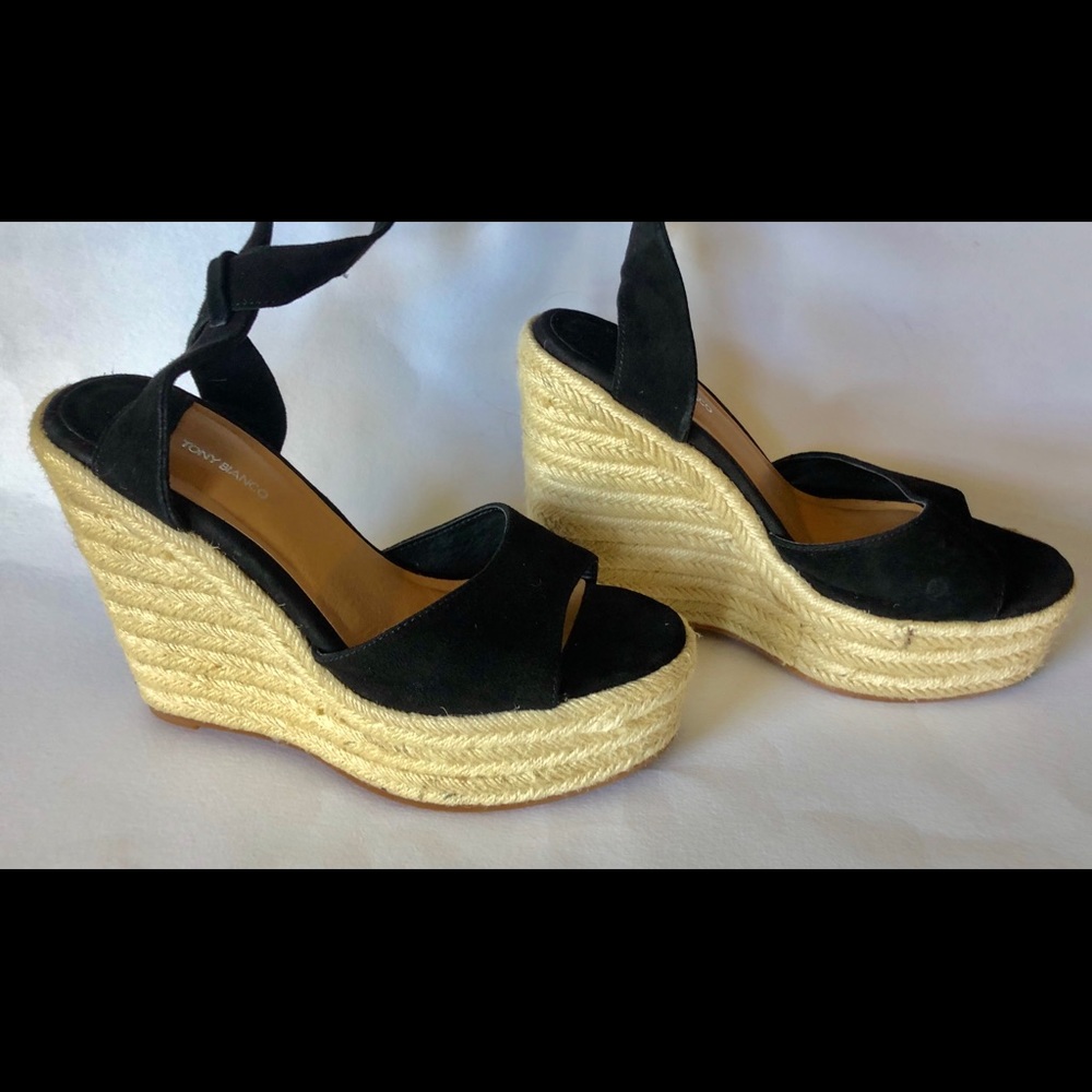NWOB Tony Bianco Barca Wedge In Black Kid Suede